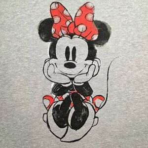 Disney Gray Minnie Mouse Red Bow White Pockadots Short Sleeve T Shirt W Size L